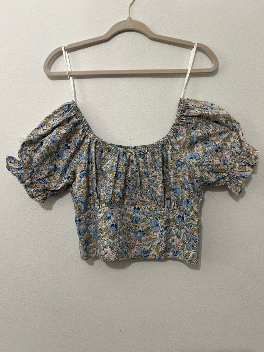 Sim & Sam Floral Off Shoulder Puff Sleeve Crop Top Blouse size XL Festival